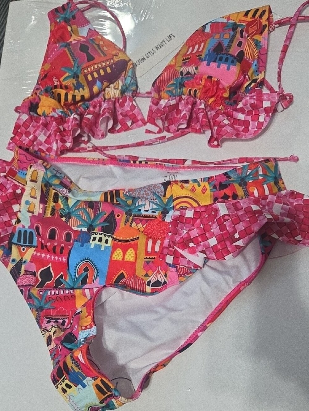 Pink Multicolor Ruffle Bikini Set - Picture 6 of 8